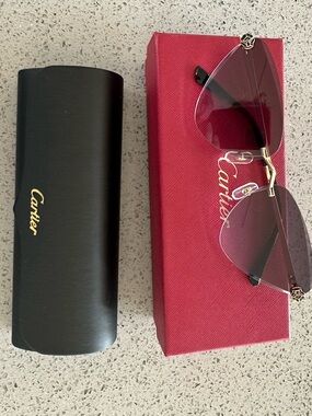 Cartier Rimless Sunglasses with Purple Lenses and Gold Accents (Women)